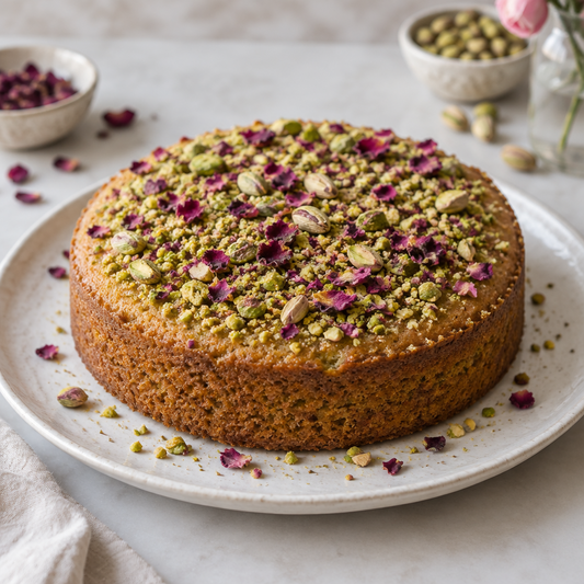 Rosewater Pistachio Olive Oil Cake